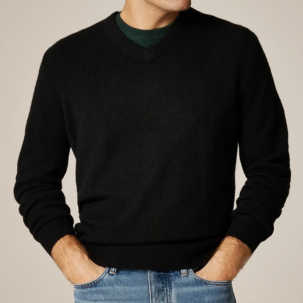 NWT J.Crew $278 Relaxed midweight cashmere V-neck sweater Navy Abyss Blue Sz S